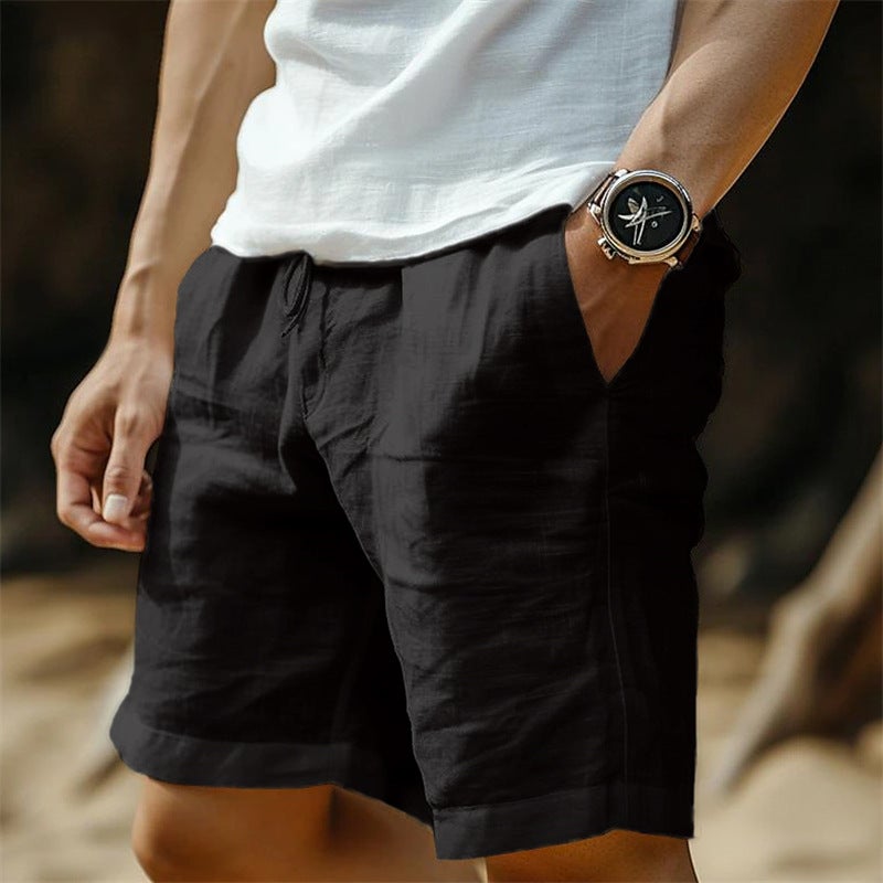 Men'S Cotton And Linen Summer Pocket Drawstring Elastic Waist Solid Color Comfortable Breathable Casual Daily Shorts - Image 5